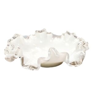 Vintage Fenton Silver Crest Milk Glass Crimped Candy Dish